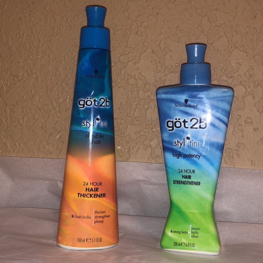Got 2b styltini high potency 24 hour hair strengther & double shot thickener. 🍸